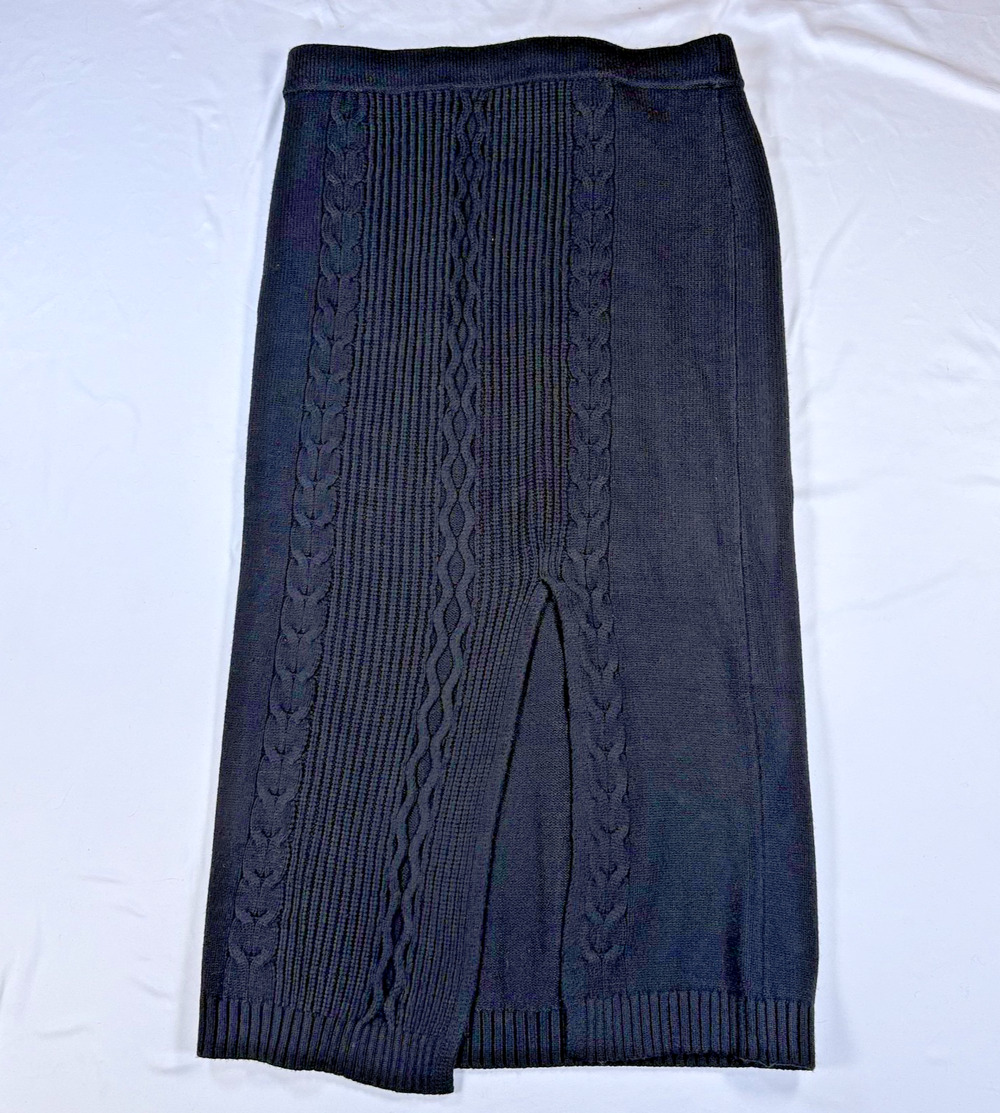 Calvin Klein Jeans Black Women's Cable-Knit Pull-On Midi Skirt Size L/G